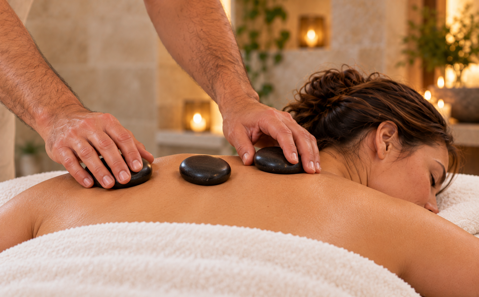 Massaggio spa con pietre calde